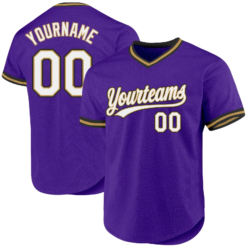 Personalized Baseball Jerseys For Family Teams-Custom Purple Old Gold-Black Authentic Throwback Baseball Jersey