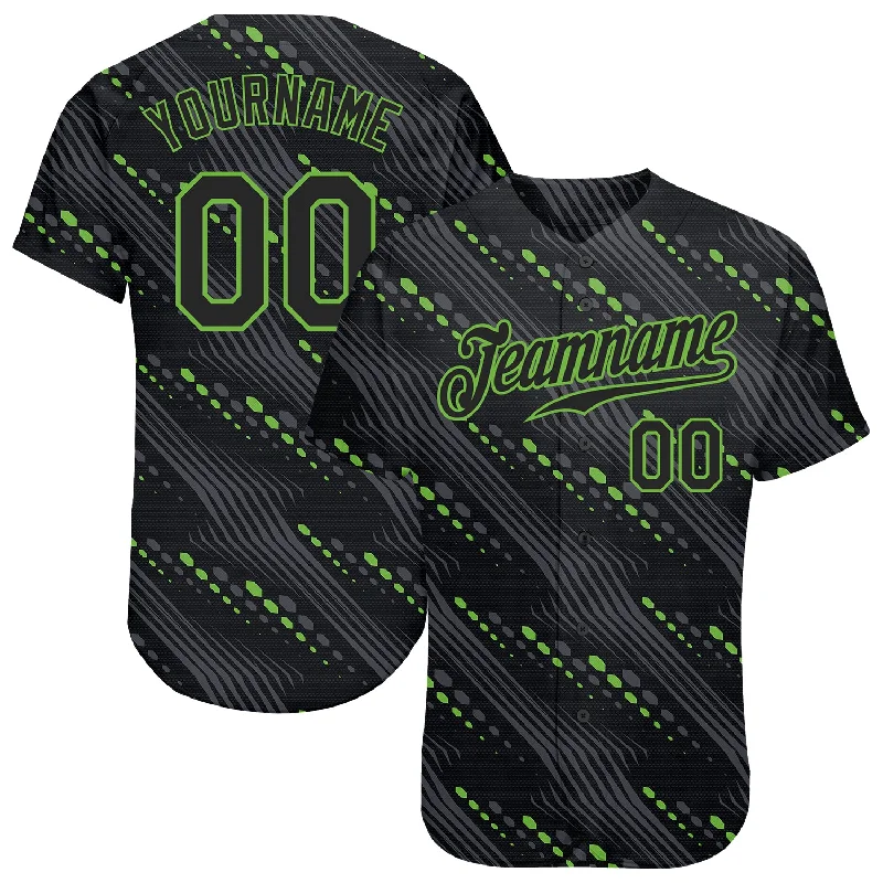 Baseball Jerseys For Fun League Competitions-Custom Black Black-Neon Green 3D Pattern Design Authentic Baseball Jersey