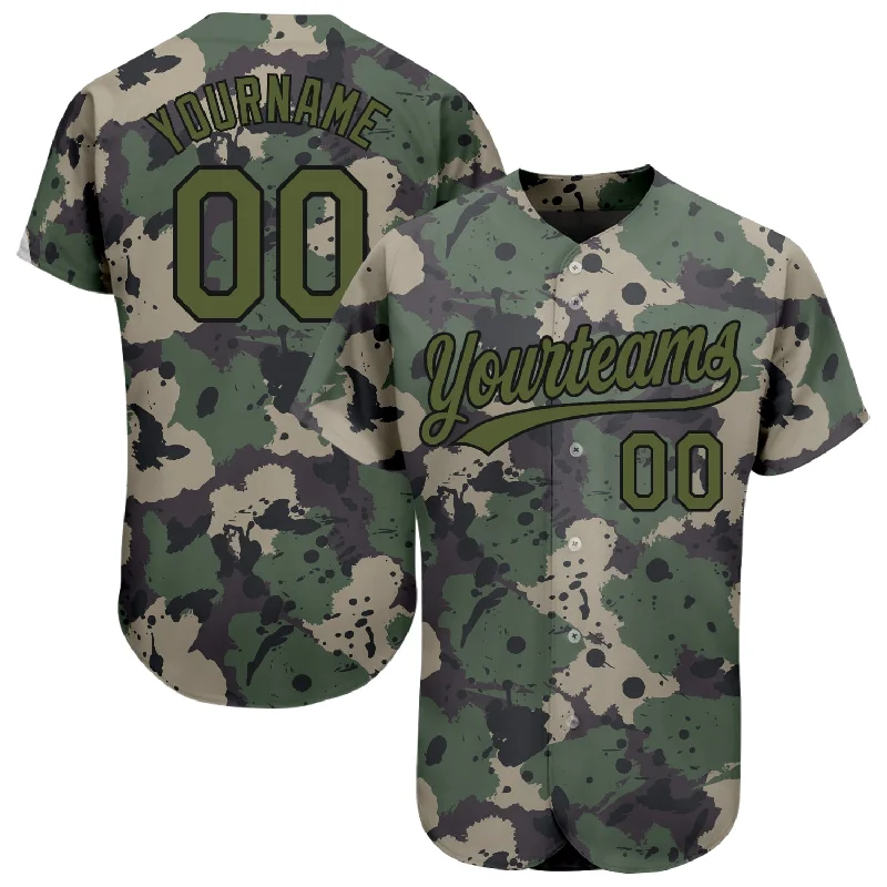 Custom Baseball Jerseys For Sports Conferences-Custom Camo Olive-Black 3D Pattern Design Authentic Salute To Service Baseball Jersey