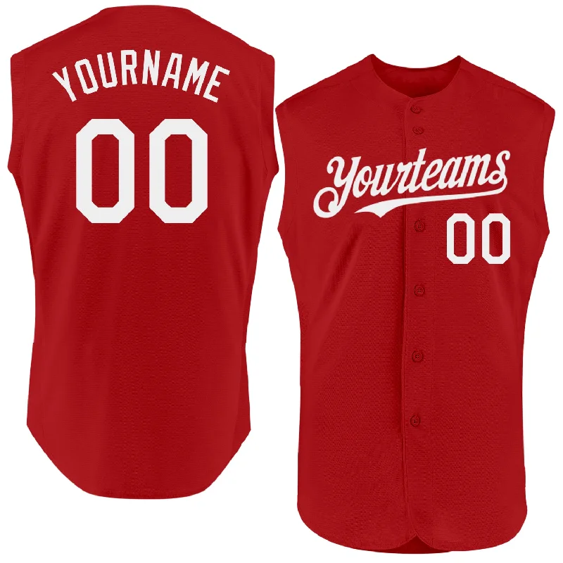 Baseball Jerseys For Professional Teams-Custom Red White Authentic Sleeveless Baseball Jersey