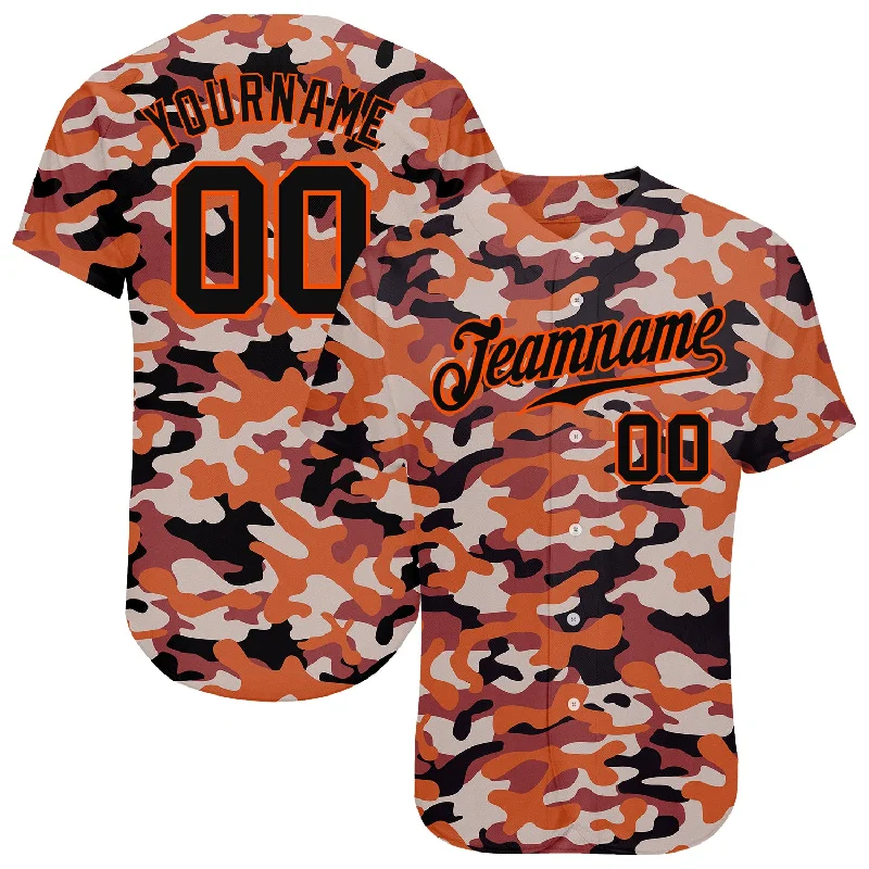 Personalized Baseball Jerseys For Special Guests-Custom Camo Black-Orange Authentic Salute To Service Baseball Jersey