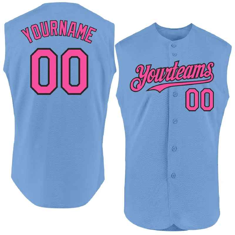 Personalized Baseball Jerseys For Group Customization-Custom Light Blue Pink-Black Authentic Sleeveless Baseball Jersey