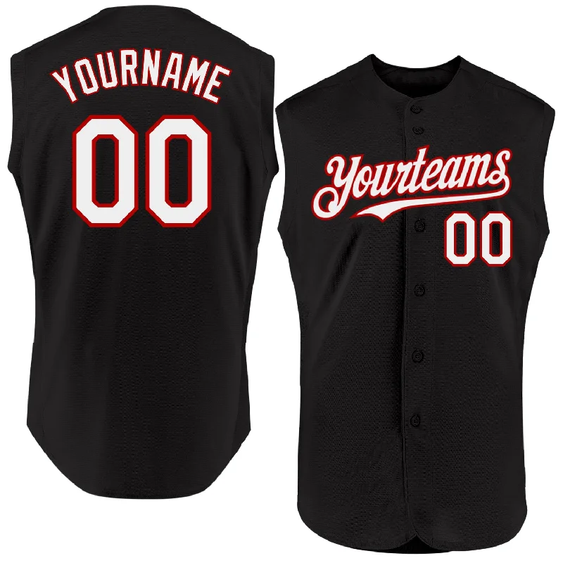 Baseball Jerseys With Player Customization Options-Custom Black White-Red Authentic Sleeveless Baseball Jersey