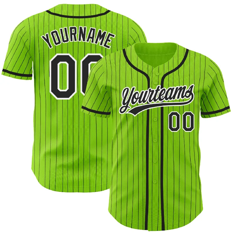 Personalized Baseball Jerseys For Competitive Teams-Custom Neon Green Black Pinstripe White Authentic Baseball Jersey