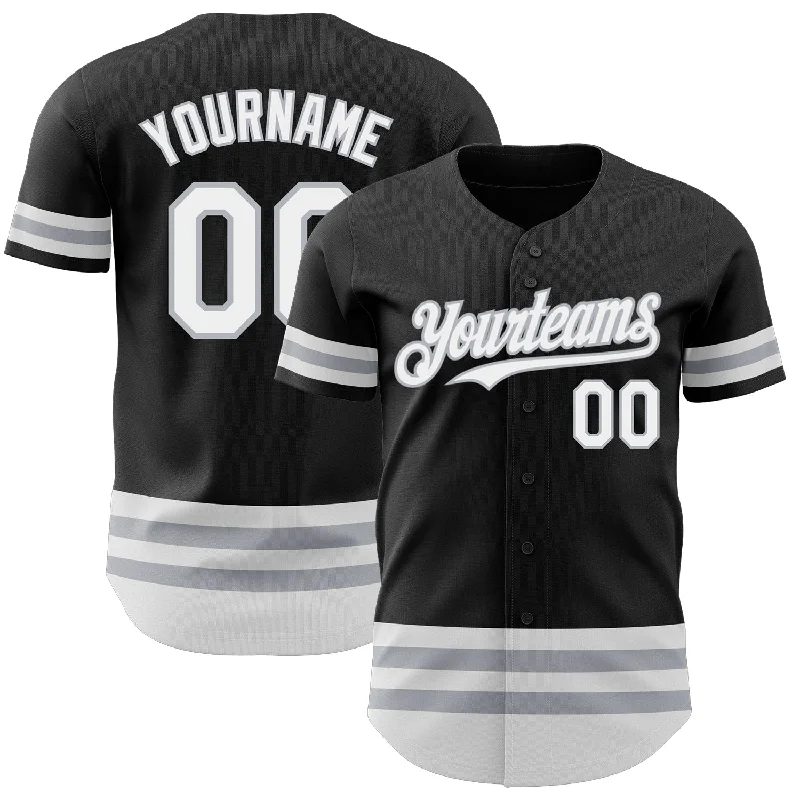 Custom Baseball Jerseys With Graphics & Emblems-Custom Black White-Gray Line Authentic Baseball Jersey