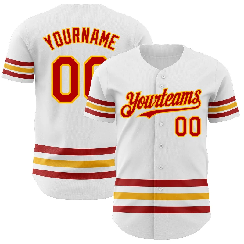 Baseball Jerseys For Corporate Sports Events-Custom White Red-Gold Line Authentic Baseball Jersey