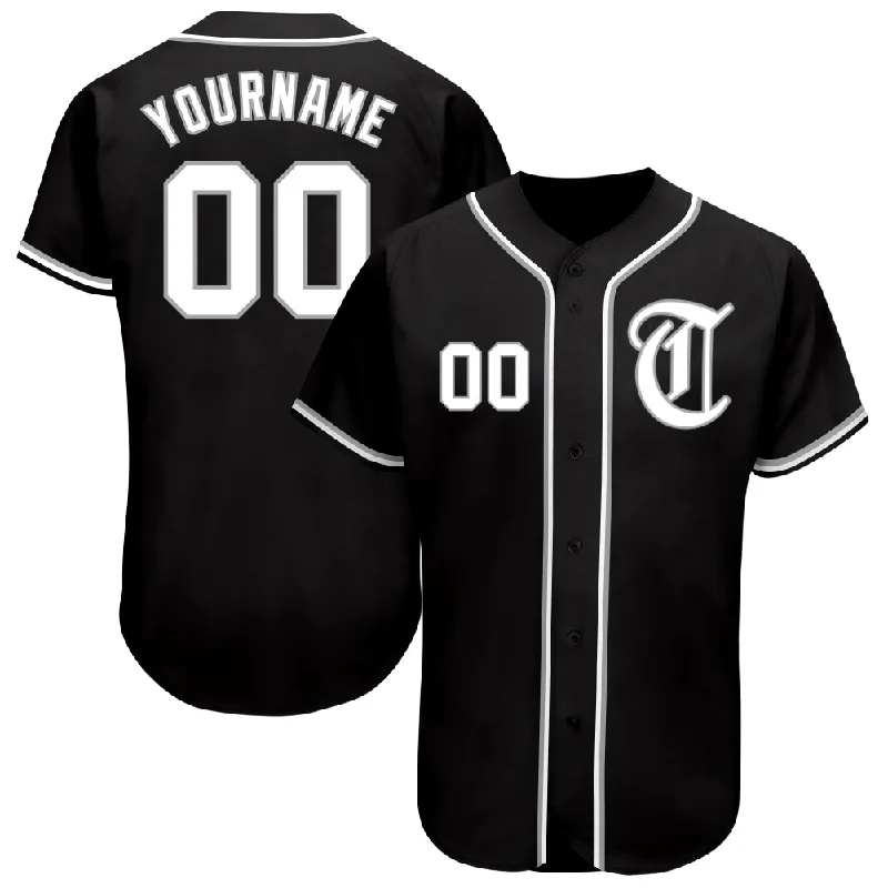 Personalized Baseball Jerseys For Holiday Season-Custom Black White-Gray Authentic Baseball Jersey