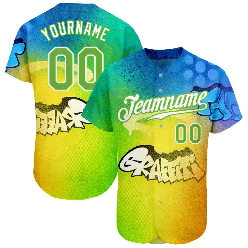 Personalized Baseball Jerseys For College Teams-Custom Graffiti Pattern Neon Green-White 3D Authentic Baseball Jersey