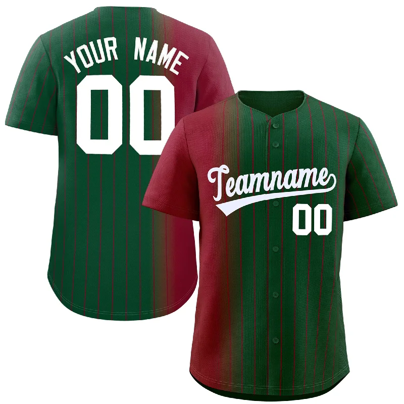 Custom Baseball Jerseys For Player Gifts-Custom Green Crimson Pinstripe Personalized Gradient Authentic Baseball Jersey