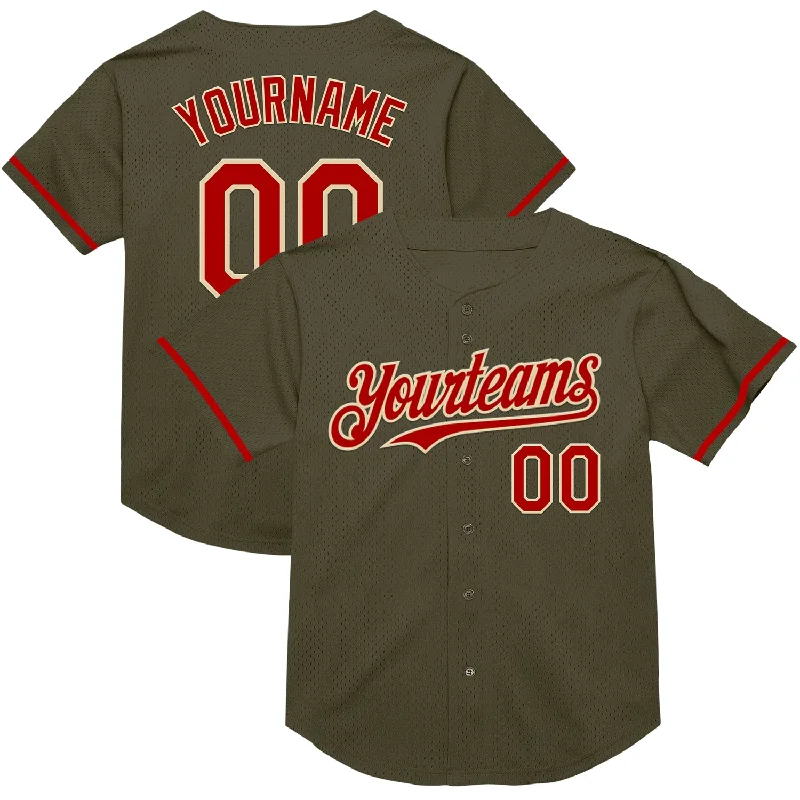 Custom Baseball Jerseys For Global Competitions-Custom Olive Red-Cream Mesh Authentic Throwback Salute To Service Baseball Jersey