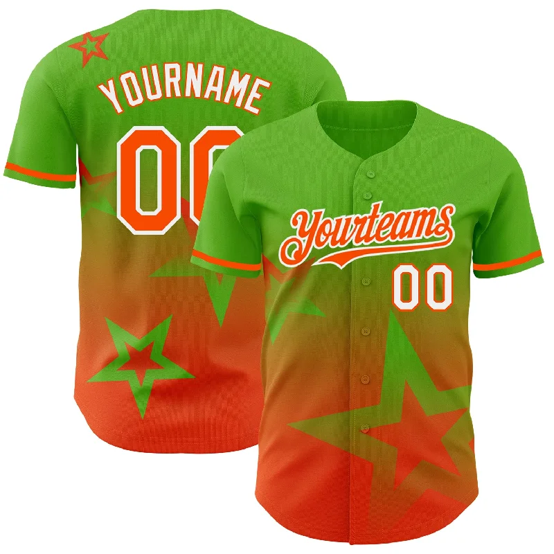 Baseball Jerseys For Sports Fundraisers-Custom Aurora Green Orange-White 3D Pattern Design Gradient Style Twinkle Star Authentic Baseball Jersey