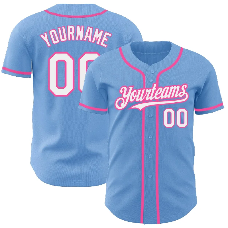 Personalized Baseball Jerseys For Group Customization-Custom Light Blue White-Pink Authentic Baseball Jersey