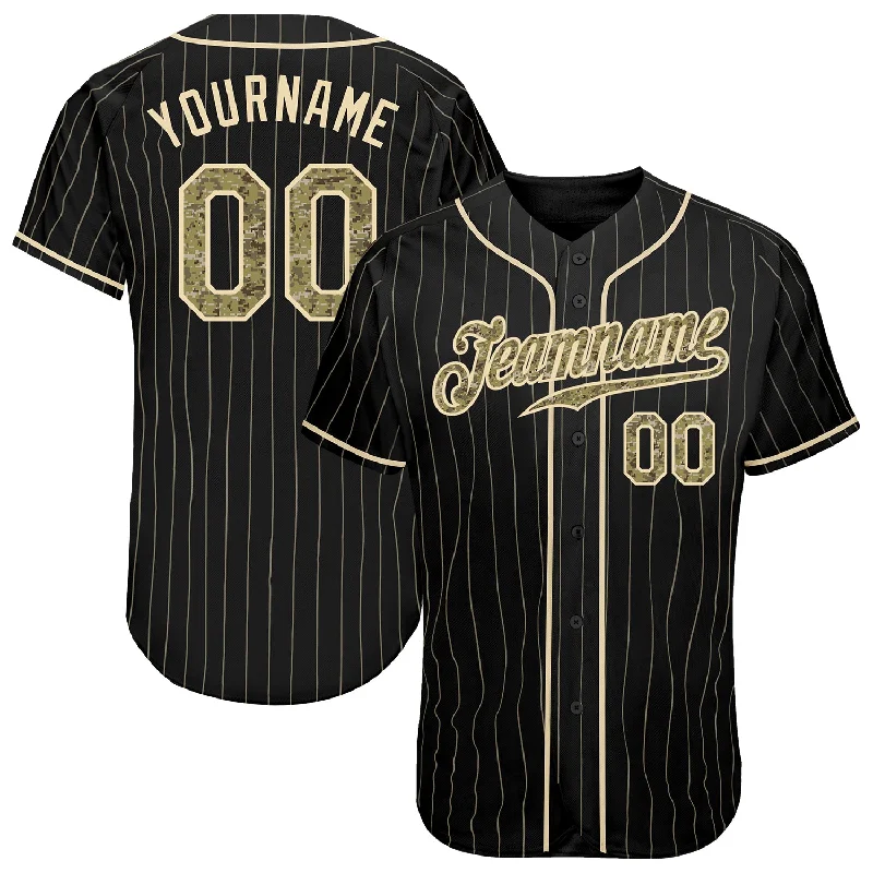 Custom Baseball Jerseys For Sponsorship Events-Custom Black Cream Pinstripe Camo-Cream Authentic Baseball Jersey