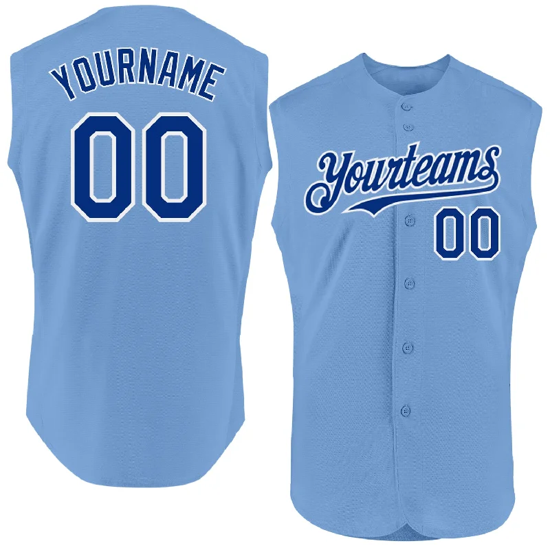 Personalized Baseball Jerseys For College Spirit-Custom Light Blue Royal-White Authentic Sleeveless Baseball Jersey