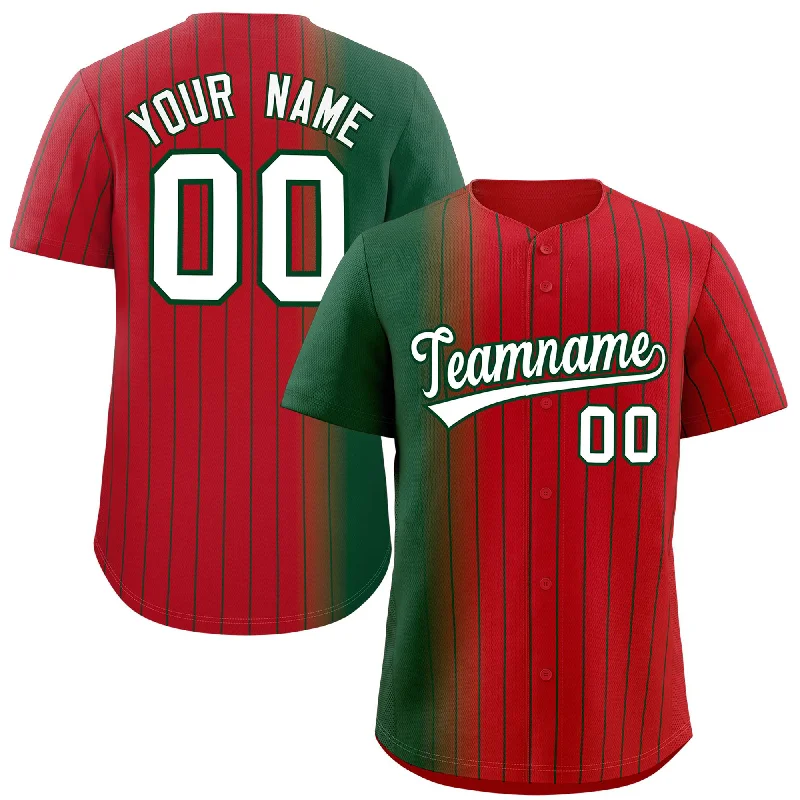 Baseball Jerseys With Player Numbers & Logos-Custom Red Green Pinstripe Personalized Gradient Authentic Baseball Jersey