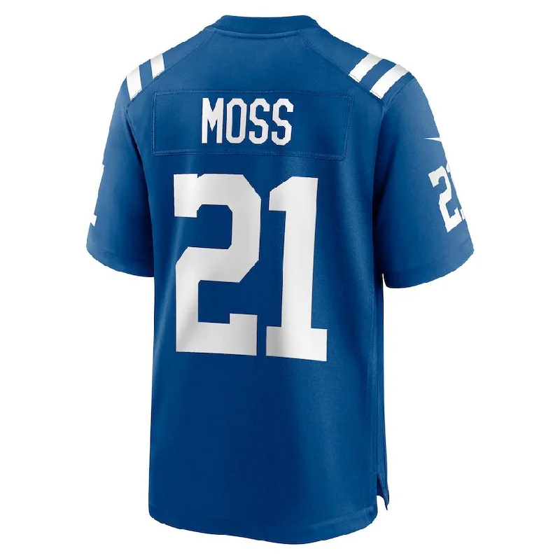 Rugby Jerseys With Custom Names-IN.Colts #21 Zack Moss Royal Game Player Jersey Stitched American Football Jerseys