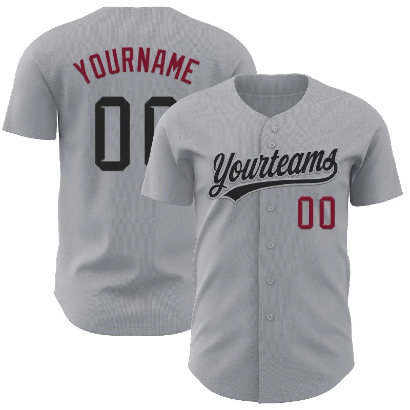 Custom Baseball Jerseys For Group Orders-Custom Gray Black-Crimson Authentic Baseball Jersey