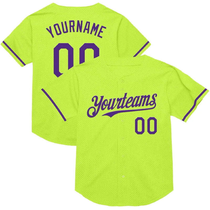 Baseball Jerseys For Fundraising Campaigns-Custom Neon Green Purple Mesh Authentic Throwback Baseball Jersey