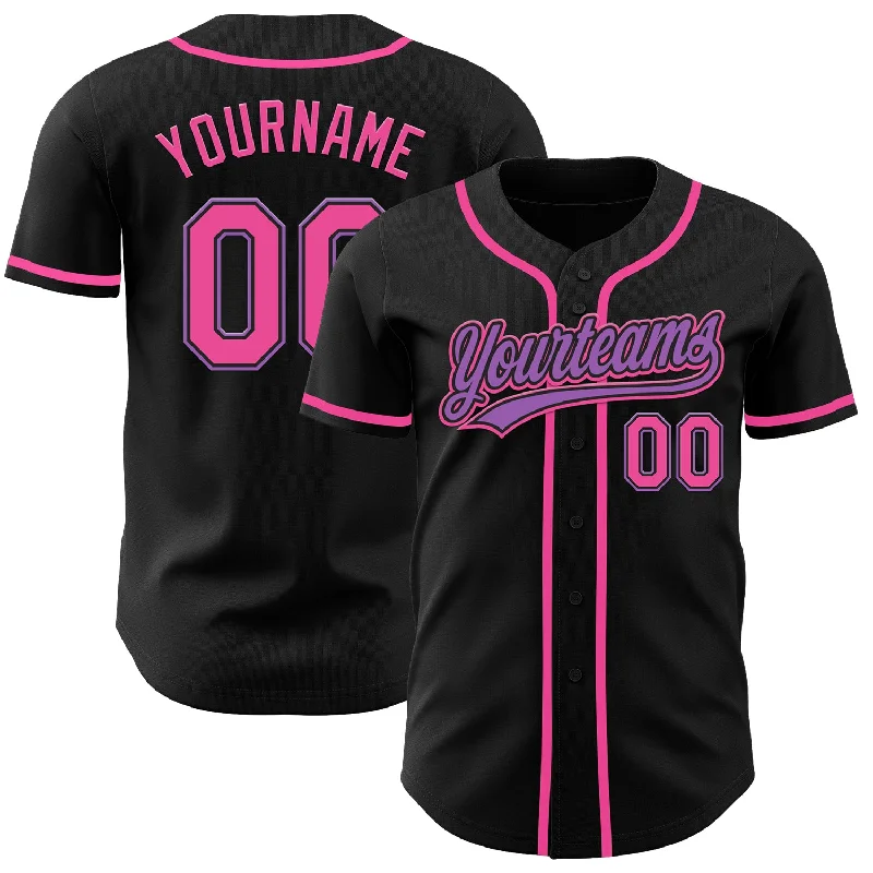 Personalized Baseball Jerseys For Fundraising Projects-Custom Black Pink-Medium Purple Authentic Baseball Jersey