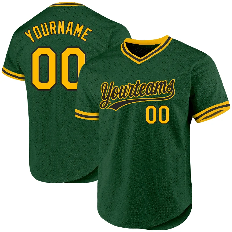 Personalized Baseball Jerseys For Team Traditions-Custom Green Gold-Black Authentic Throwback Baseball Jersey