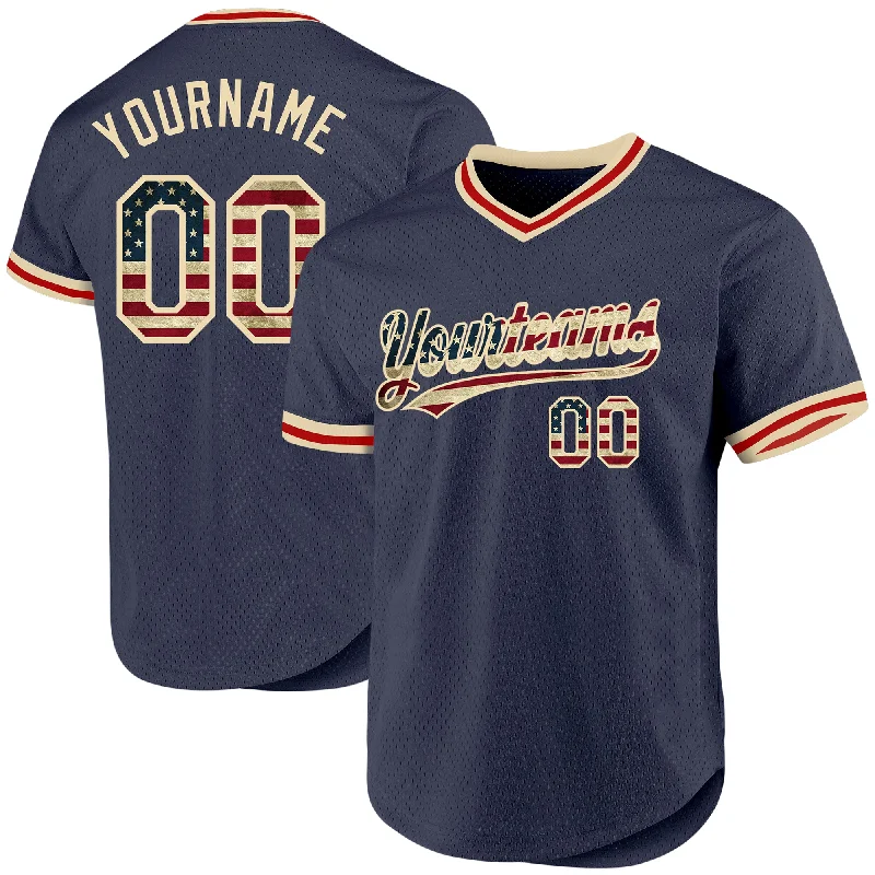 Baseball Jerseys For Sponsorship Recognition-Custom Navy Vintage USA Flag Cream-Red Authentic Throwback Baseball Jersey