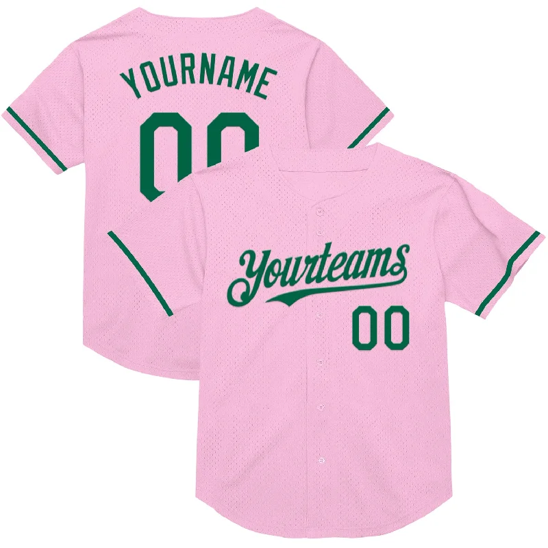 Personalized Baseball Jerseys For Large Groups-Custom Light Pink Kelly Green Mesh Authentic Throwback Baseball Jersey