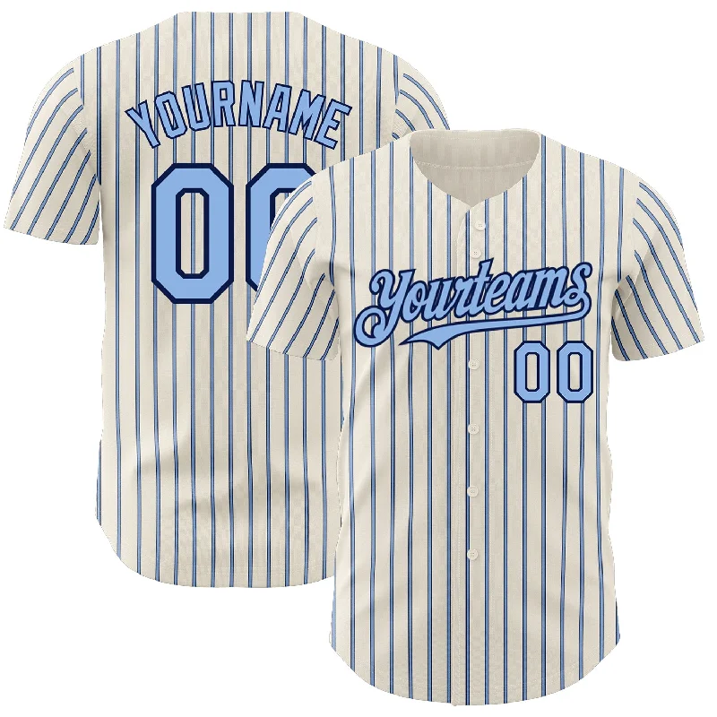 Baseball Jerseys For Holiday & Seasonal Events-Custom Cream (Navy Light Blue Pinstripe) Light Blue-Navy Authentic Baseball Jersey