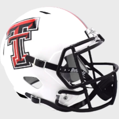 Custom Rugby Helmets With Sponsor Logos-Texas Tech Red Raiders Full Size  Speed Replica Football Helmet 2024- NCAA