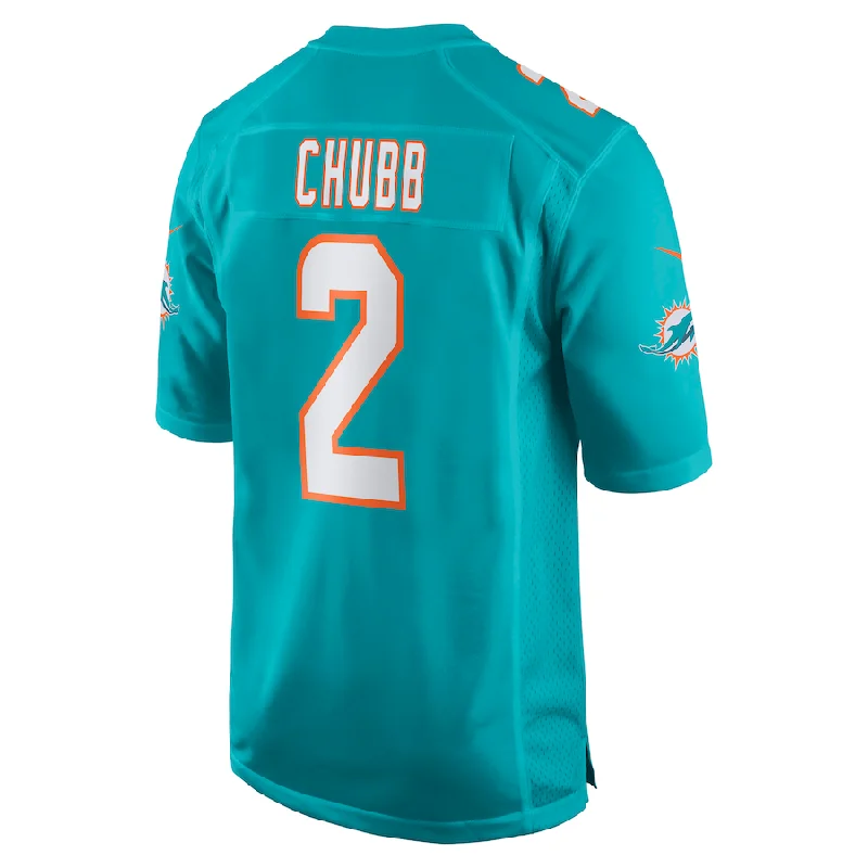 Personalized Rugby Jerseys For Player Recognition-M.Dolphins #2 Bradley Chubb Aqua Game Player Jersey Stitched American Football Jerseys