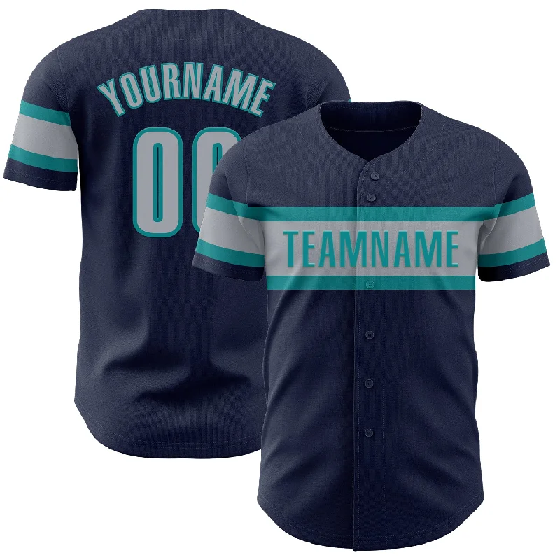 Baseball Jerseys With Custom Fabric Options-Custom Navy Gray-Teal Authentic Baseball Jersey