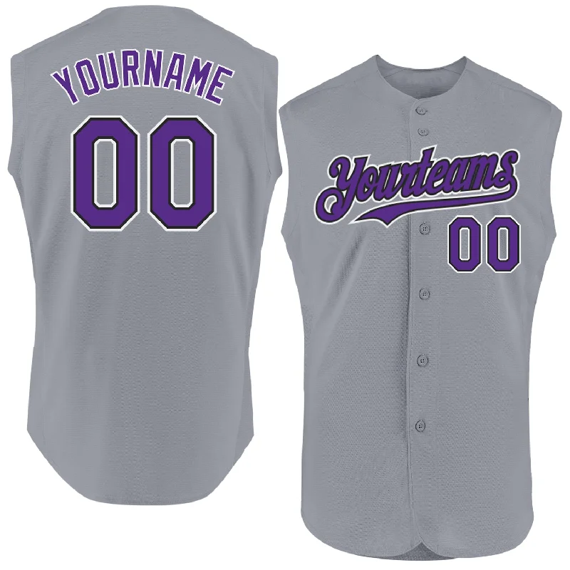 Personalized Baseball Jerseys For Event Gifting-Custom Gray Purple-Black Authentic Sleeveless Baseball Jersey