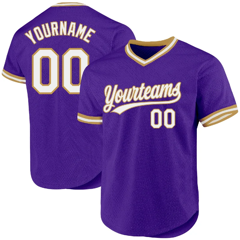 Personalized Baseball Jerseys For Event Recognition-Custom Purple White-Old Gold Authentic Throwback Baseball Jersey