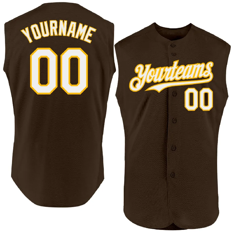 Baseball Jerseys For Local Supporter Events-Custom Brown White-Gold Authentic Sleeveless Baseball Jersey