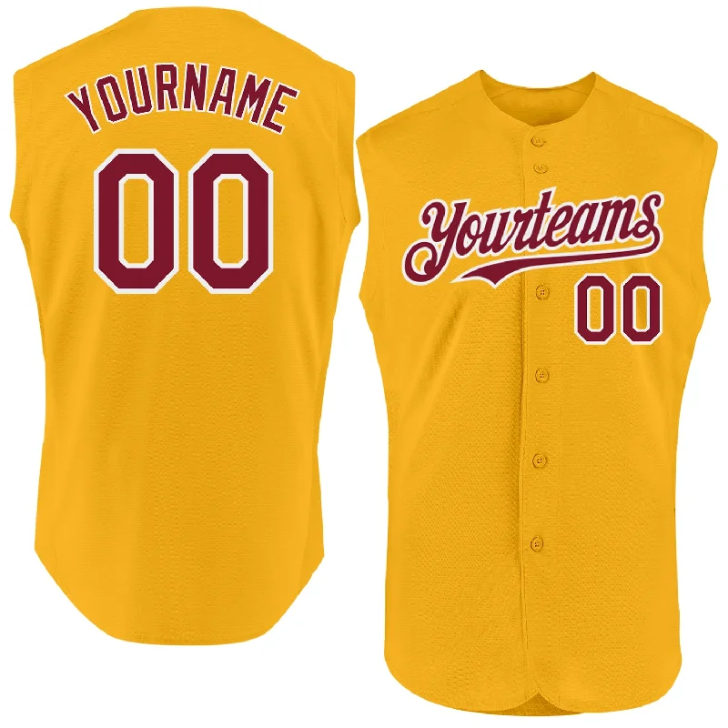 Baseball Jerseys For Local Leagues-Custom Gold Crimson-White Authentic Sleeveless Baseball Jersey