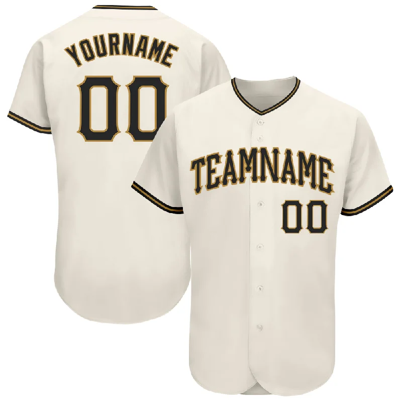 Personalized Baseball Jerseys For Schools-Custom Cream Black-Old Gold Authentic Baseball Jersey