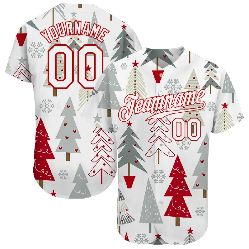 Custom Baseball Jerseys For Local Players-Custom Gray White-Red Christmas 3D Authentic Baseball Jersey