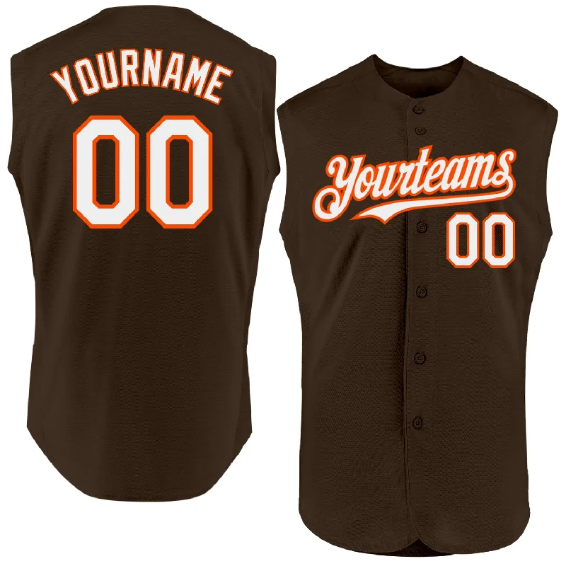 Custom Baseball Jerseys For Official League Apparel-Custom Brown White-Orange Authentic Sleeveless Baseball Jersey