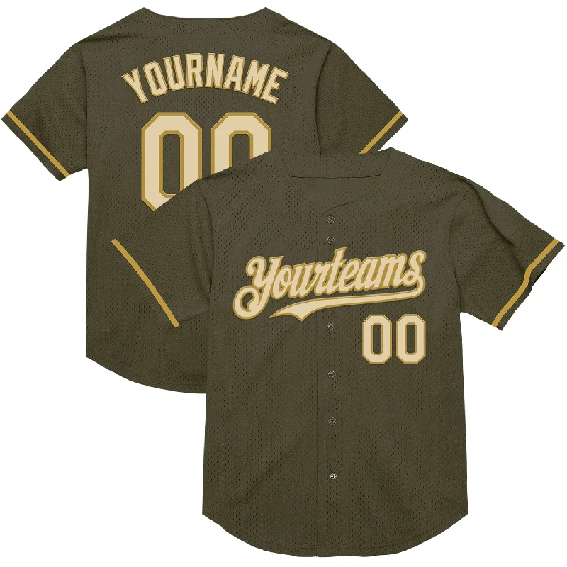 Custom Baseball Jerseys For Charity Tournaments-Custom Olive Cream-Old Gold Mesh Authentic Throwback Salute To Service Baseball Jersey