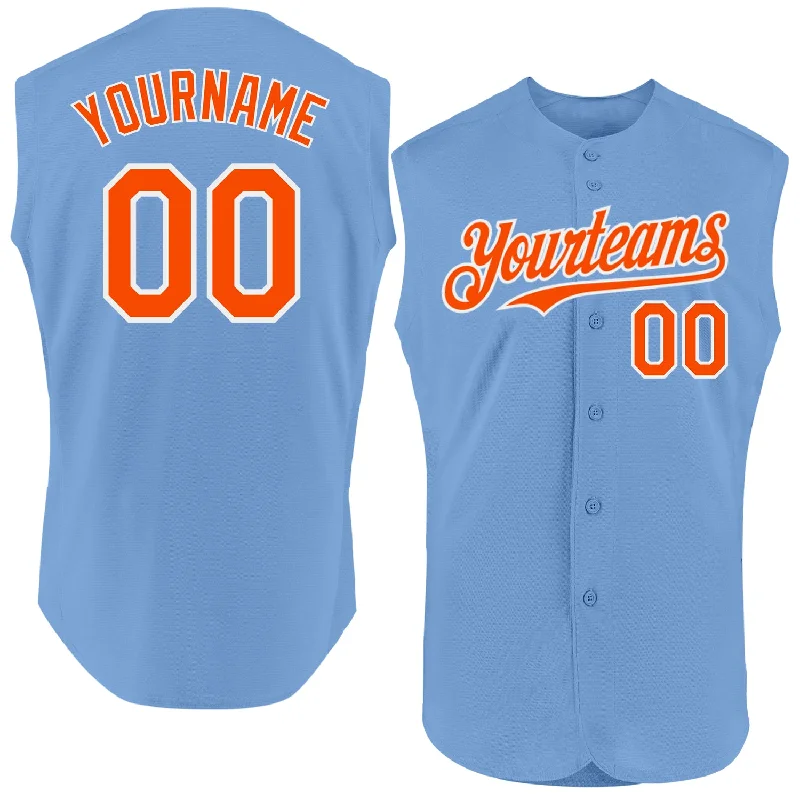 Custom Baseball Jerseys For Fundraising Events-Custom Light Blue Orange-White Authentic Sleeveless Baseball Jersey