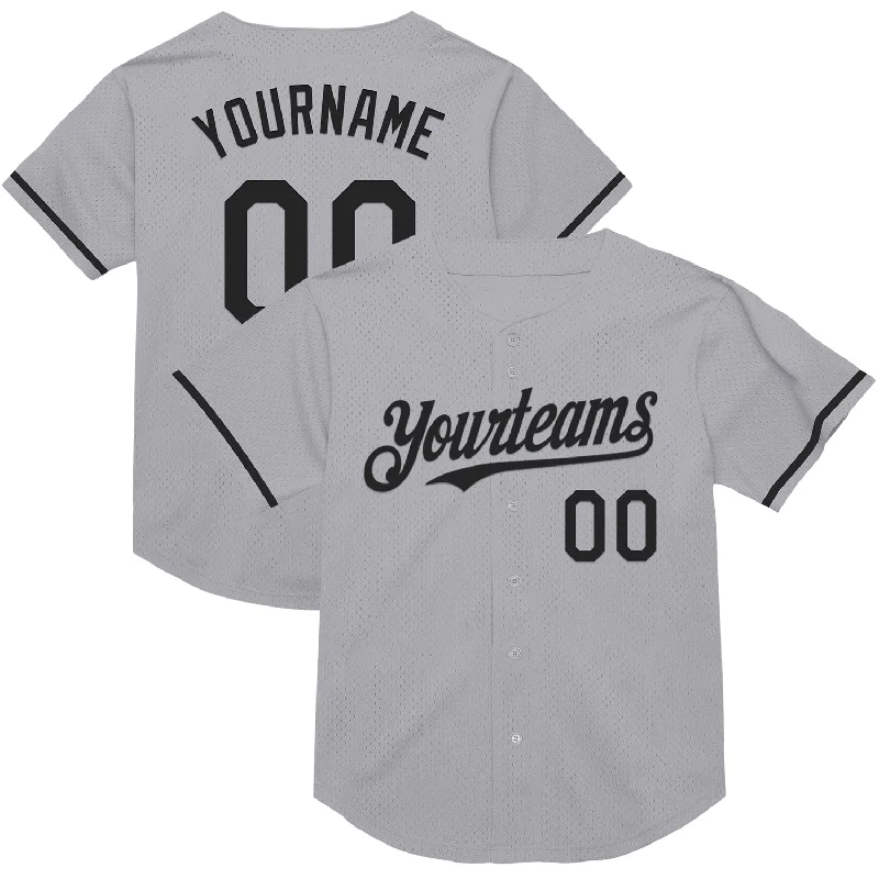 Custom Baseball Jerseys For Team Sponsorship-Custom Gray Black Mesh Authentic Throwback Baseball Jersey