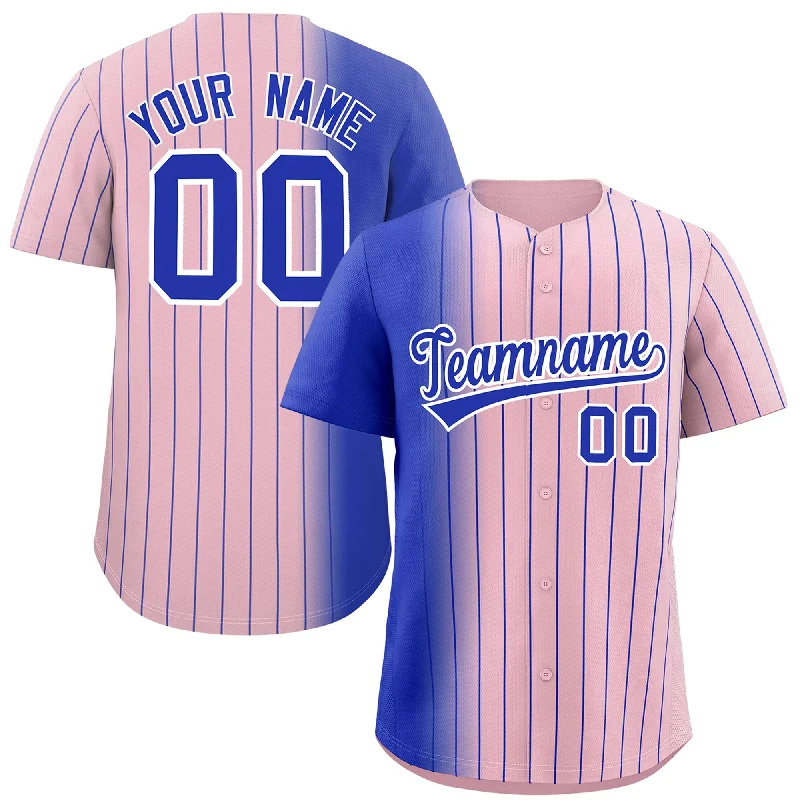 Personalized Baseball Jerseys For Sports Teams-Custom Light Pink Royal Pinstripe Personalized Gradient Authentic Baseball Jersey