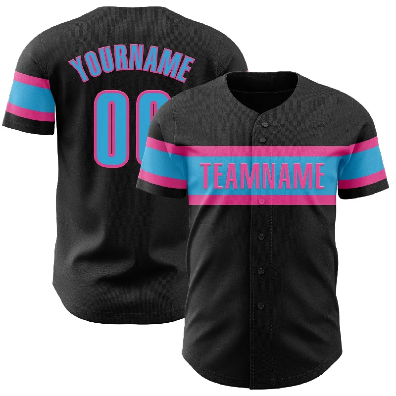 Custom Baseball Jerseys For Group Recognition-Custom Black Sky Blue-Pink Authentic Baseball Jersey