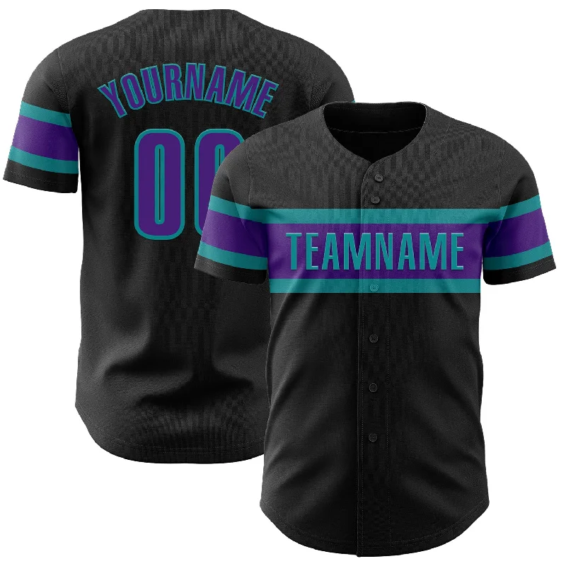 Personalized Baseball Jerseys For College Events-Custom Black Purple-Teal Authentic Baseball Jersey