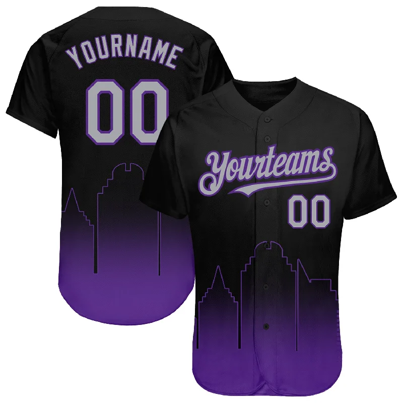 Custom Baseball Jerseys For Summer Leagues-Custom Black Gray-Purple 3D Sacramento City Edition Fade Fashion Authentic Baseball Jersey