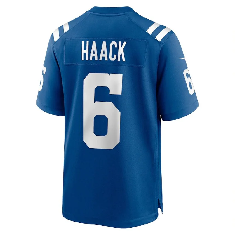 Rugby Jerseys With Embroidered Player Numbers-IN.Colts #6 Matt Haack Royal Game Player Jersey Stitched American Football Jerseys