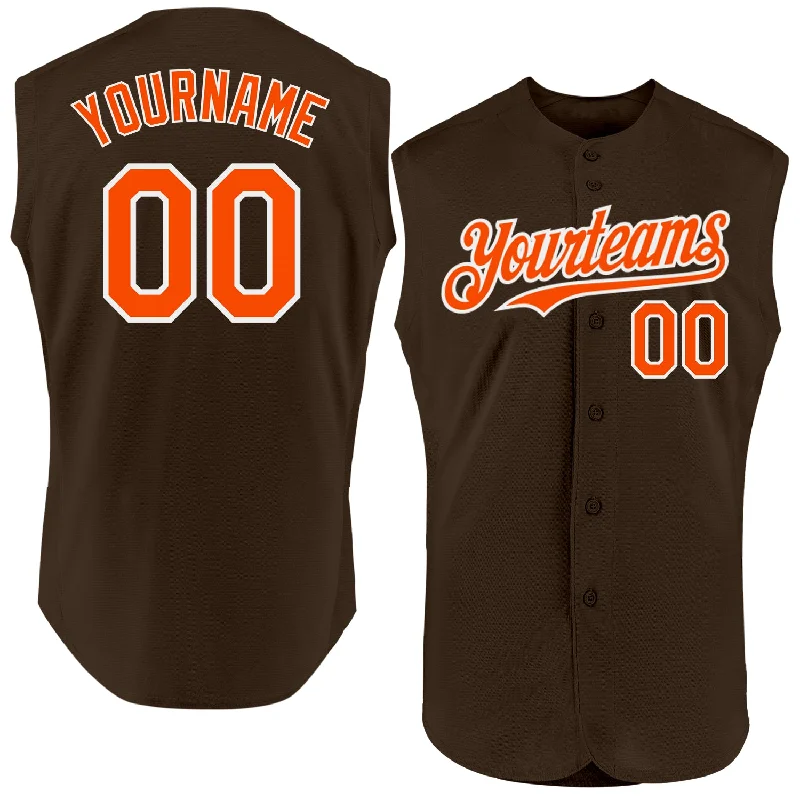 Baseball Jerseys For Corporate Team Activities-Custom Brown Orange-White Authentic Sleeveless Baseball Jersey