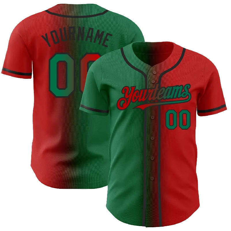 Custom Baseball Jerseys With Graphics & Emblems-Custom Red Kelly Green-Black Authentic Gradient Fashion Baseball Jersey