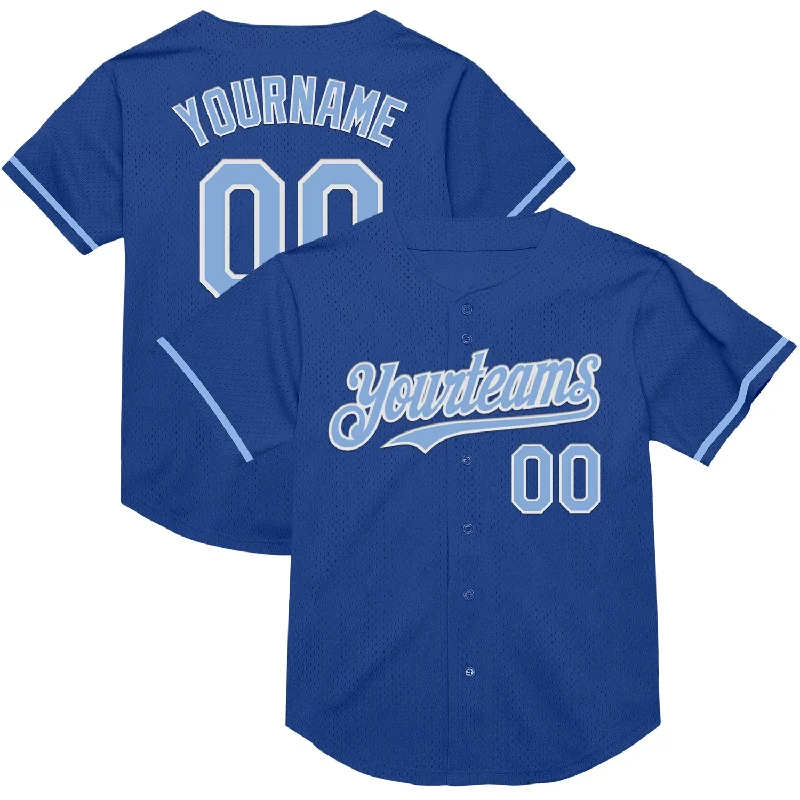 Custom Baseball Jerseys For Club Competitions-Custom Royal Light Blue-White Mesh Authentic Throwback Baseball Jersey