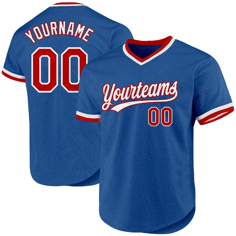 Baseball Jerseys For Personalized Team Apparel-Custom Blue Red-White Authentic Throwback Baseball Jersey