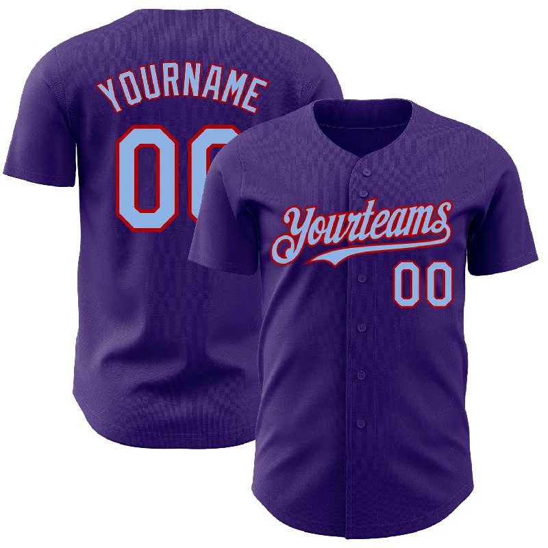 Baseball Jerseys With Custom Number Placement-Custom Purple Light Blue-Red Authentic Baseball Jersey